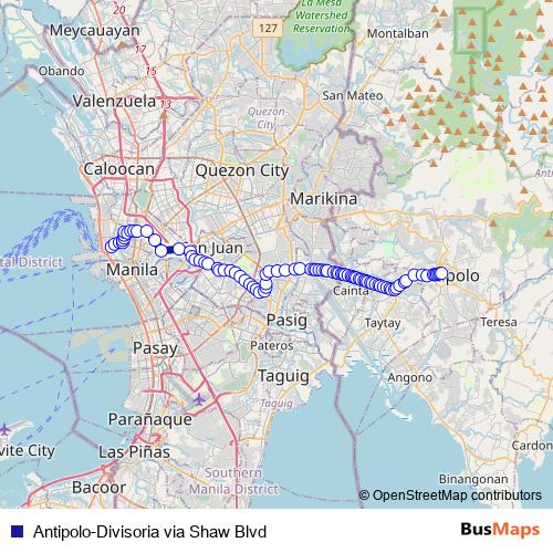 Antipolo-Divisoria via Shaw Blvd bus Line Map
