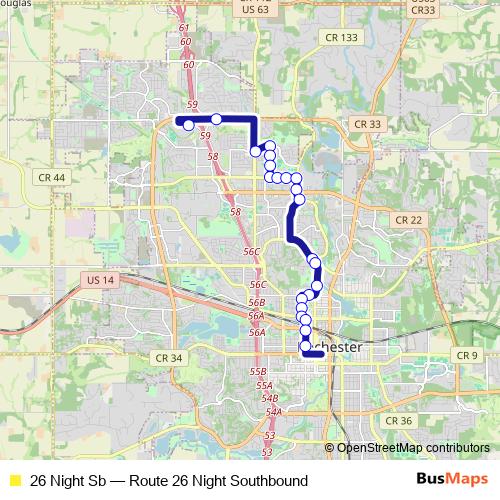 26 Night Sb bus Line Map