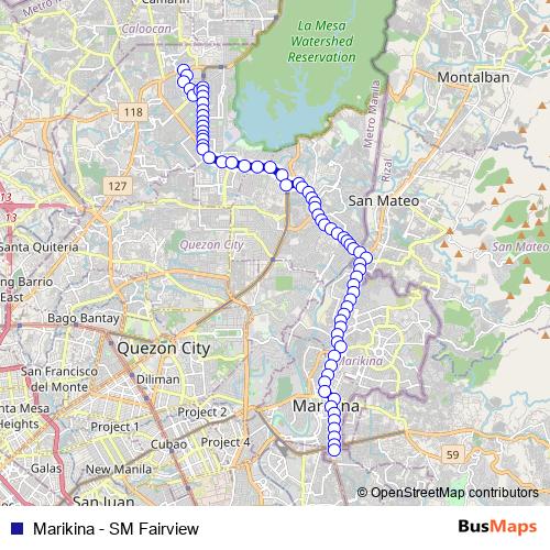 Marikina - SM Fairview bus Line Map