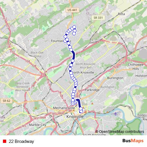 22 Broadway bus Line Map