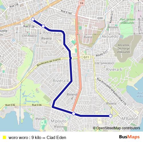 woro woro : 9 kilo ↔ Ciad Eden bus Line Map