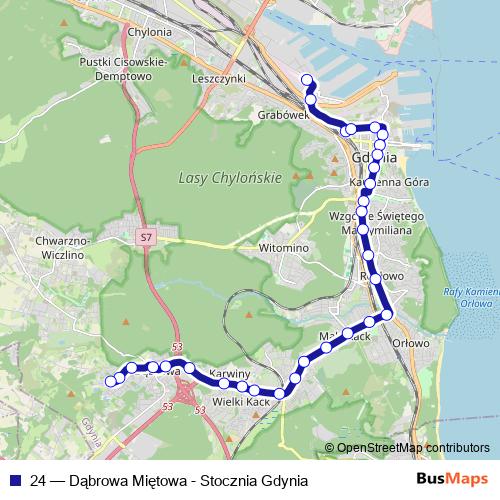24 trolleybus Line Map