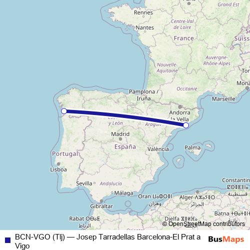 BCN-VGO (Tlj) air Line Map