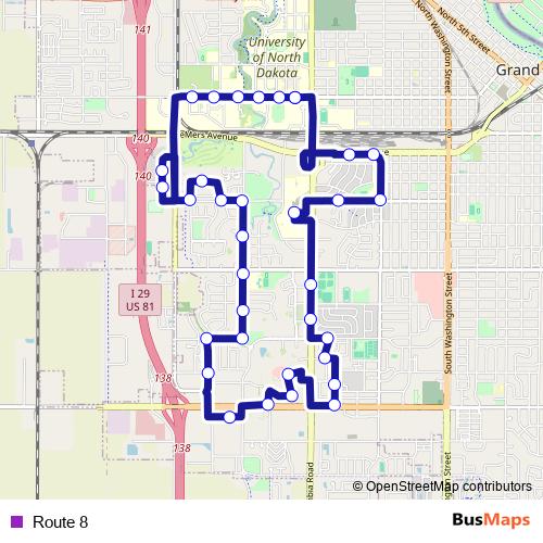 Route 8 bus Line Map