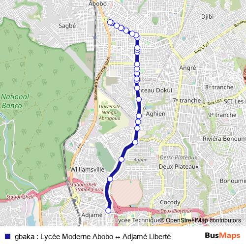 gbaka : Lycée Moderne Abobo ↔ Adjamé Liberté bus Line Map