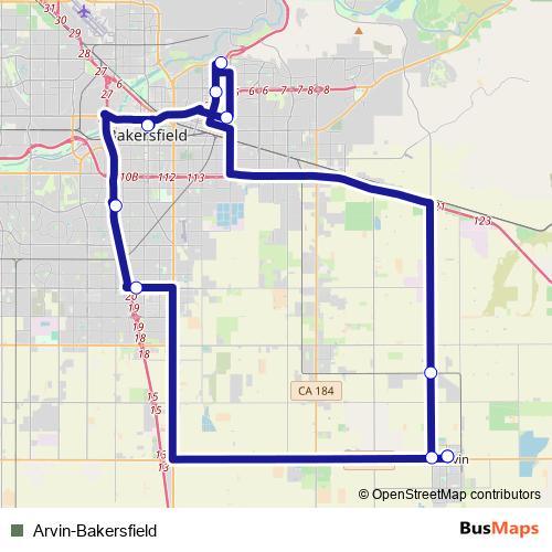 Arvin-Bakersfield bus Line Map