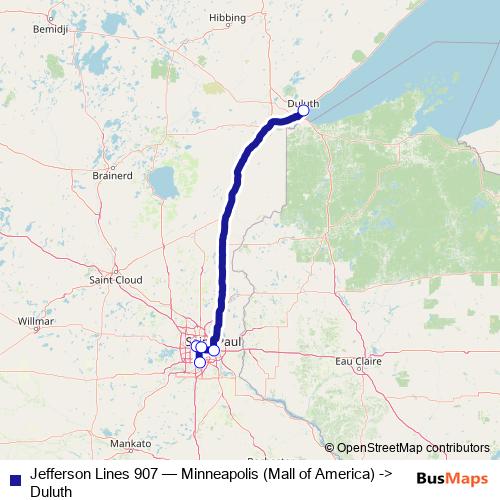 Jefferson Lines 907 bus Line Map