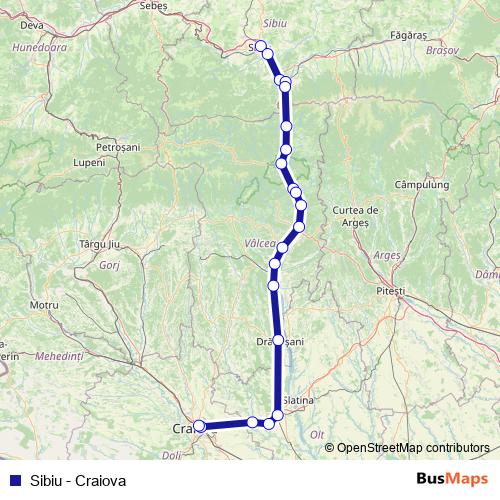 Sibiu - Craiova rail Line Map