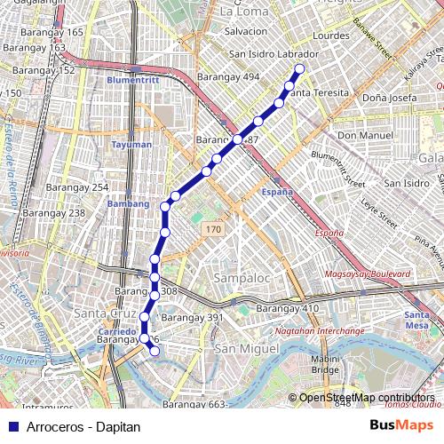 Arroceros - Dapitan bus Line Map