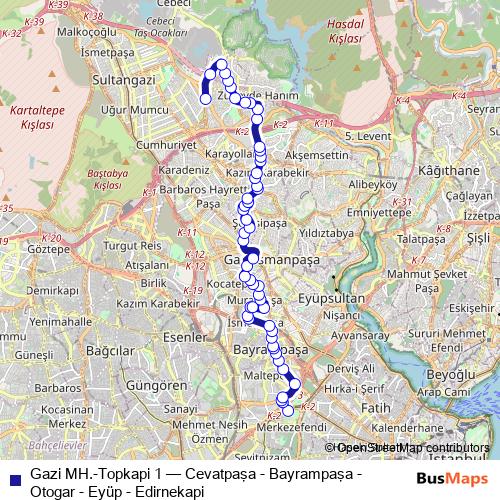 Gazi MH.-Topkapi 1 bus Line Map