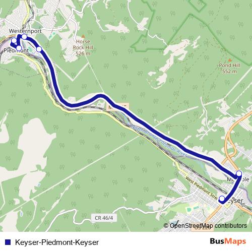 Keyser-Piedmont-Keyser bus Line Map