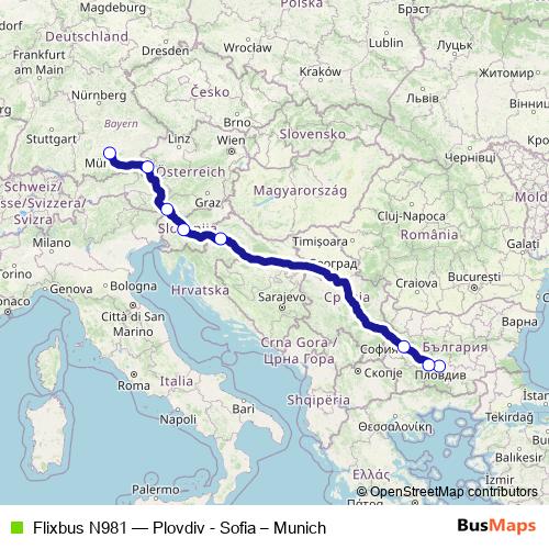 Flixbus N981 bus Line Map