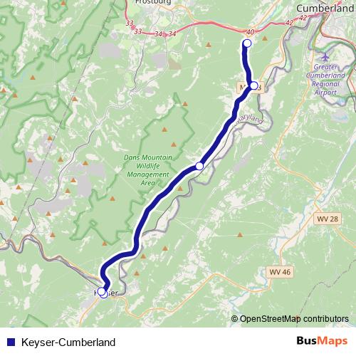 Keyser-Cumberland bus Line Map