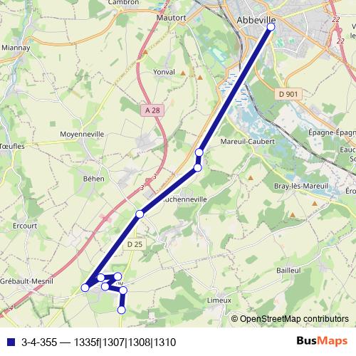 3-4-355 bus Line Map