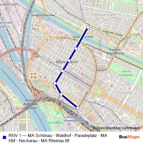 RNV 1 bus Line Map