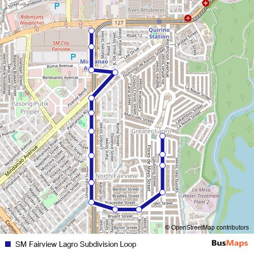 SM Fairview Lagro Subdivision Loop bus Line Map