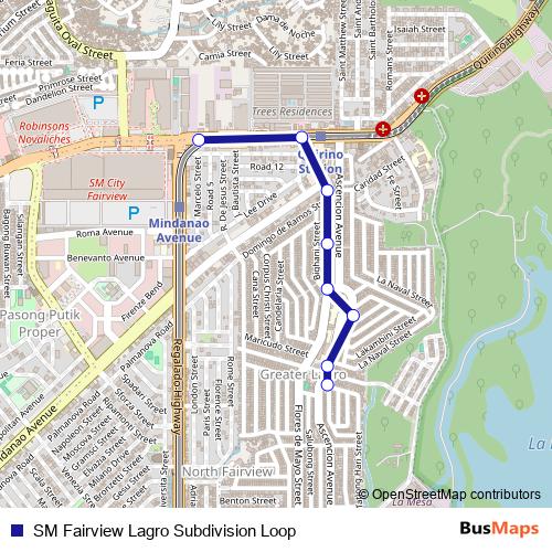 SM Fairview Lagro Subdivision Loop bus Line Map