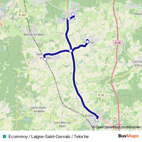 Ecommoy / Laigne-Saint-Gervais / Teloche bus Line Map