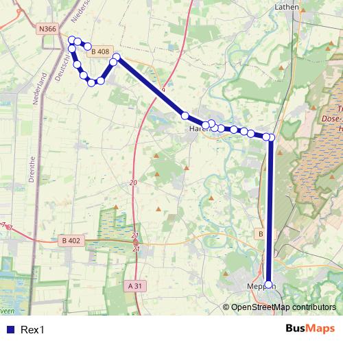 Rex1 bus Line Map
