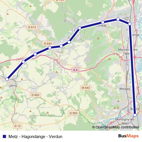 Metz - Hagondange - Verdun bus Line Map