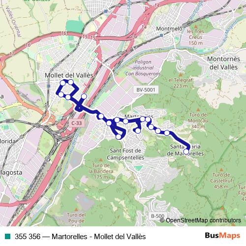 355 356 bus Line Map