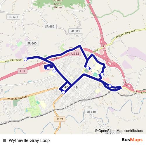 Wytheville Gray Loop bus Line Map