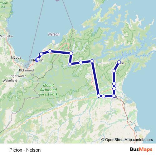 Picton - Nelson bus Line Map