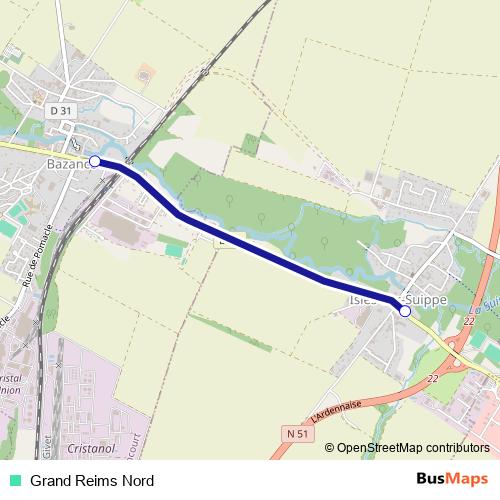 Grand Reims Nord bus Line Map