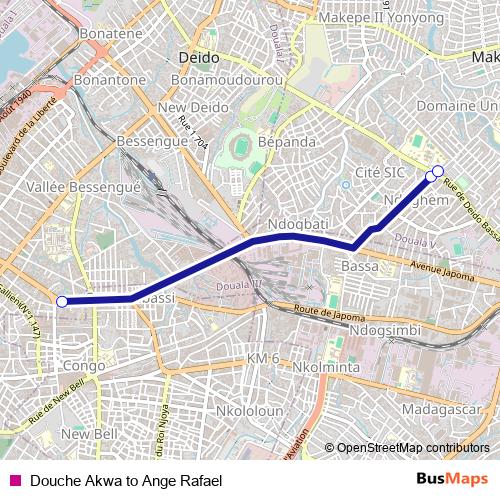 Douche Akwa to Ange Rafael bus Line Map