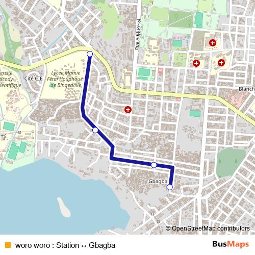 woro woro : Station ↔ Gbagba bus Line Map