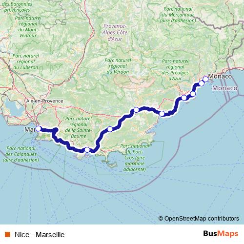 Nice - Marseille rail Line Map