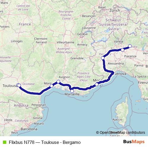 Flixbus N778 bus Line Map