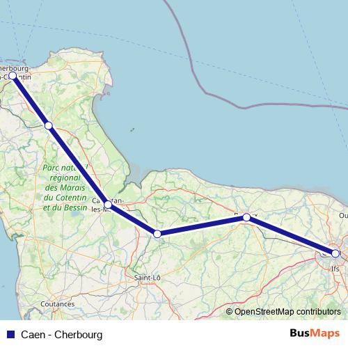Caen - Cherbourg rail Line Map