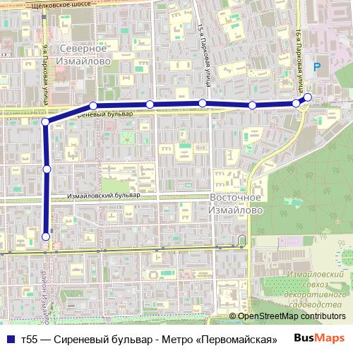 т55 bus Line Map