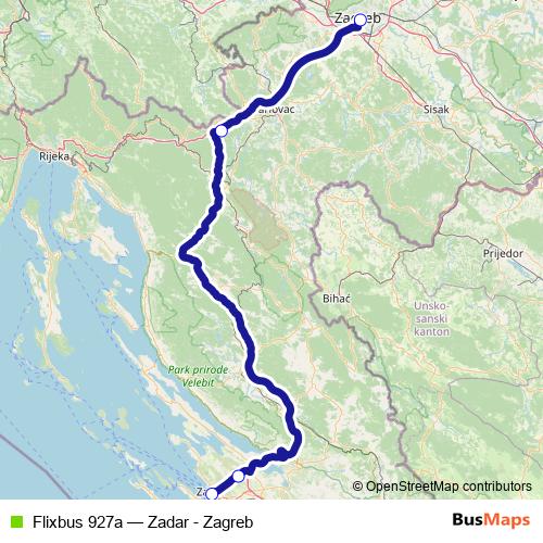 Flixbus 927a bus Line Map