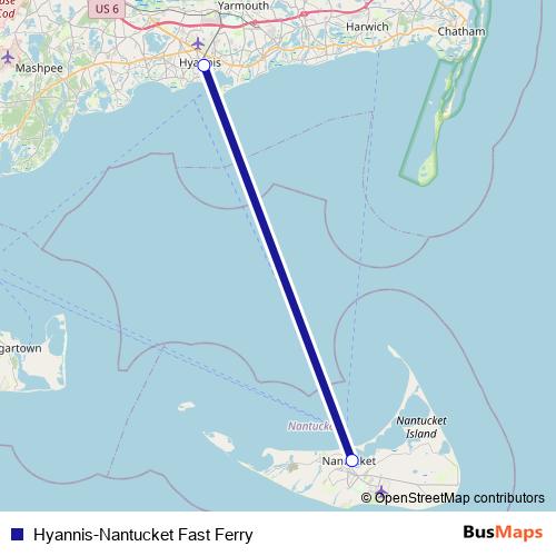 Hyannis-Nantucket Fast Ferry ferry Line Map