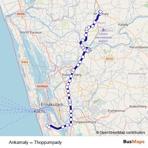 Ankamaly ↔ Thoppumpady bus Line Map