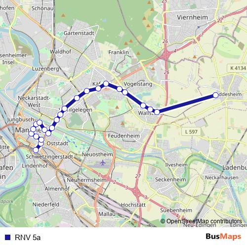 RNV 5a tram Line Map