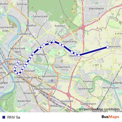 RNV 5a tram Line Map