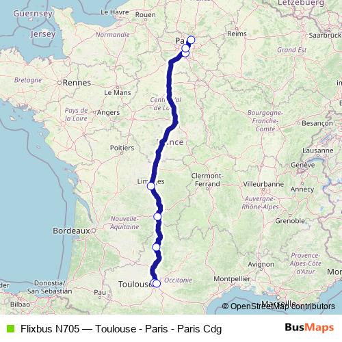 Flixbus N705 bus Line Map