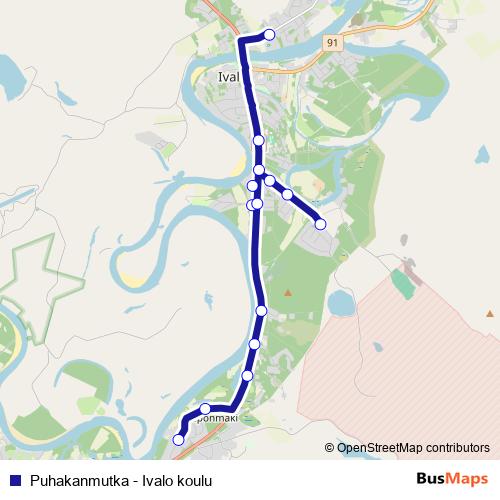 Puhakanmutka - Ivalo koulu bus Line Map