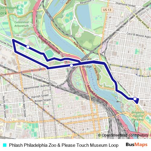 Phlash Philadelphia Zoo & Please Touch Museum Loop bus Line Map