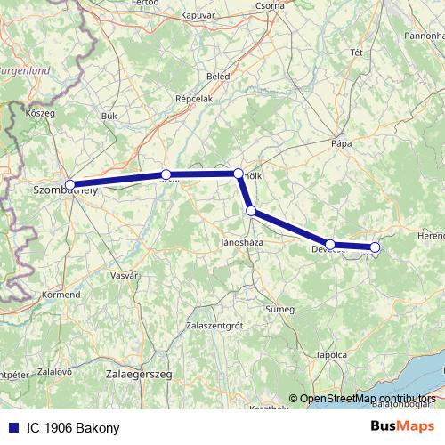 IC 1906 Bakony rail Line Map
