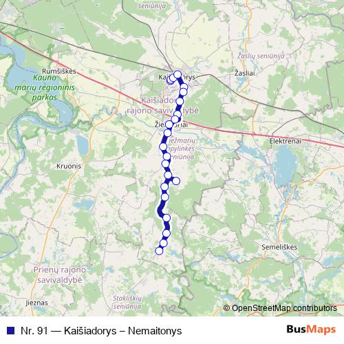 Nr. 91 bus Line Map