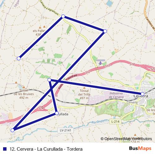 12. Cervera - La Curullada - Tordera bus Line Map
