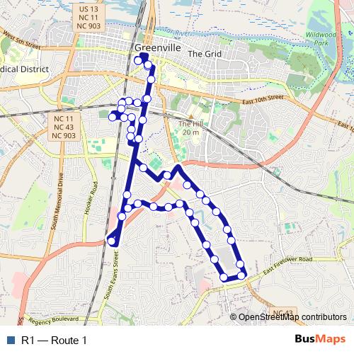 R1 bus Line Map
