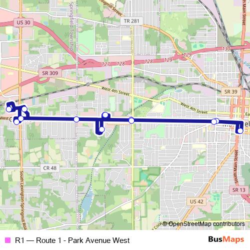 R1 bus Line Map