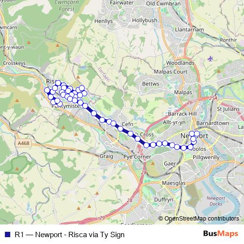 R1 bus Line Map