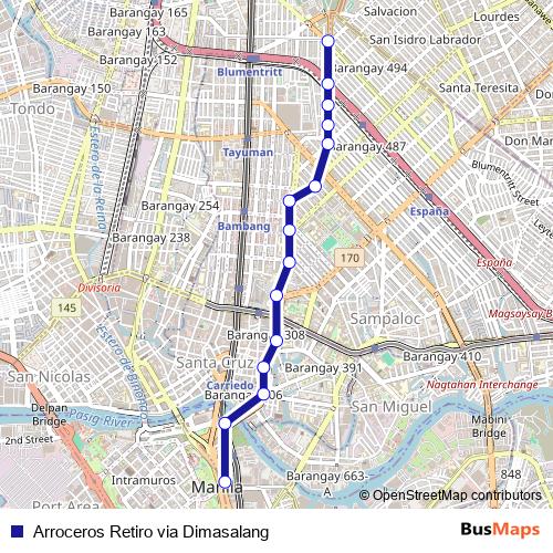 Arroceros Retiro via Dimasalang bus Line Map