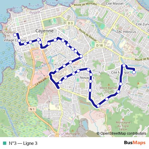 N°3 bus Line Map